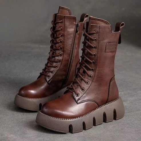 Women's Snow Boots | Lace-Up Platform Leather Winter Boots