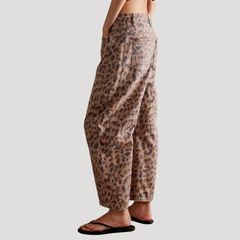 Women's Barrel Jeans | Leopard Print Mid Rise Cropped Denim