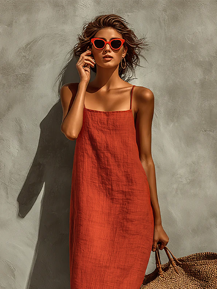 Women's Cotton Dress | Maxi Square Neck Spaghetti Sleeveless