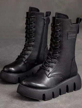 Women's Snow Boots | Lace-Up Platform Leather Winter Boots