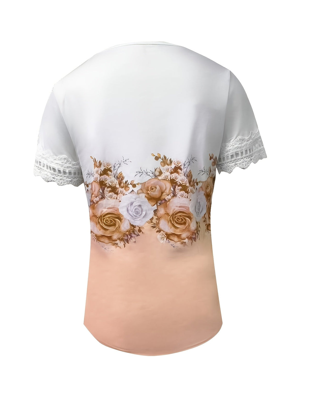 Women's Lace Top | Scalloped Neckline Short Sleeve Floral