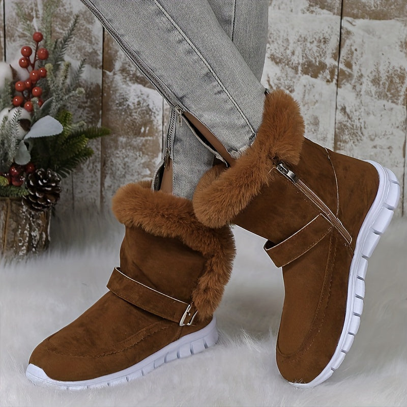 Women's Boots | Ankle Length Faux Fur Trim Buckle Closure