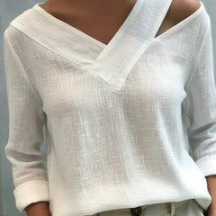 Women's Long Sleeve Top | Off Shoulder V Neck Relaxed Fit