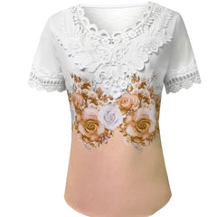 Women's Lace Top | Scalloped Neckline Short Sleeve Floral