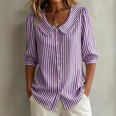 Women's Linen Shirt | Collared V-Neck Button-Front Relaxed