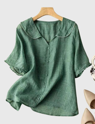 Women's Blouse | Peter Pan Collar Button Front Linen