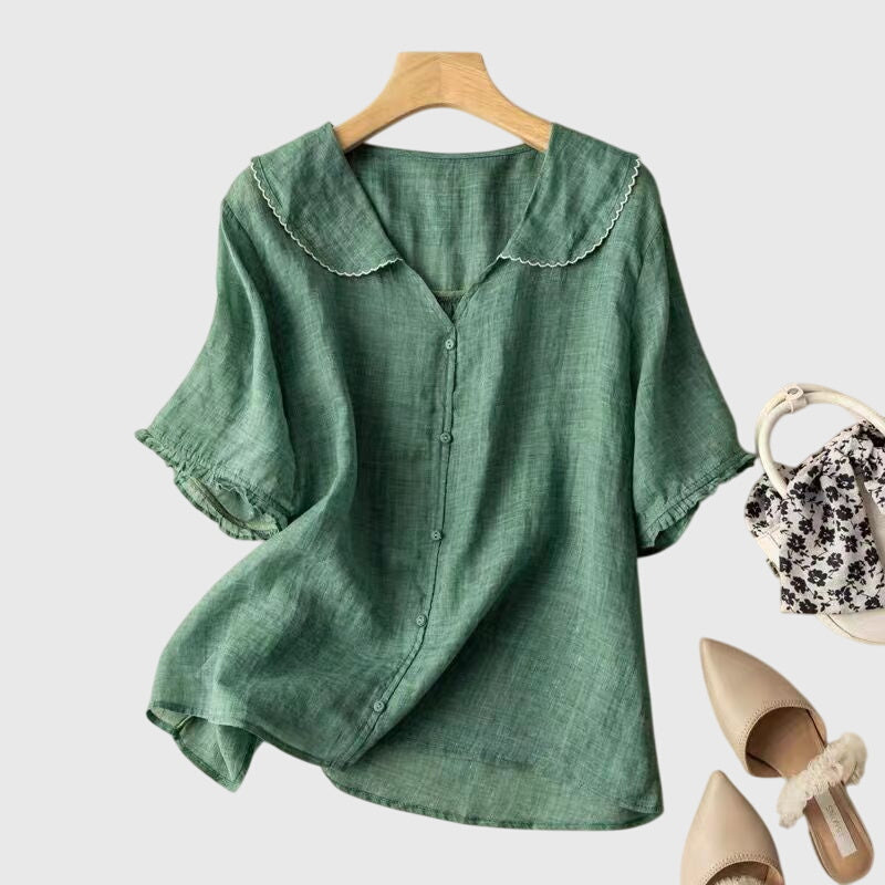 Women's Blouse | Peter Pan Collar Button Front Linen