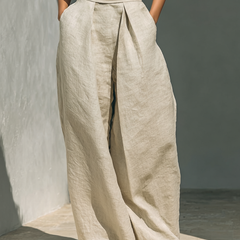 Women's Linen Pants | High Neck Sleeveless Turtleneck Pleated Wide Leg