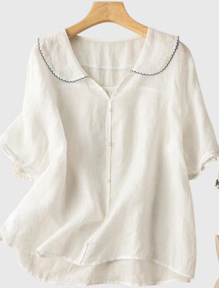 Women's Blouse | Peter Pan Collar Button Front Linen