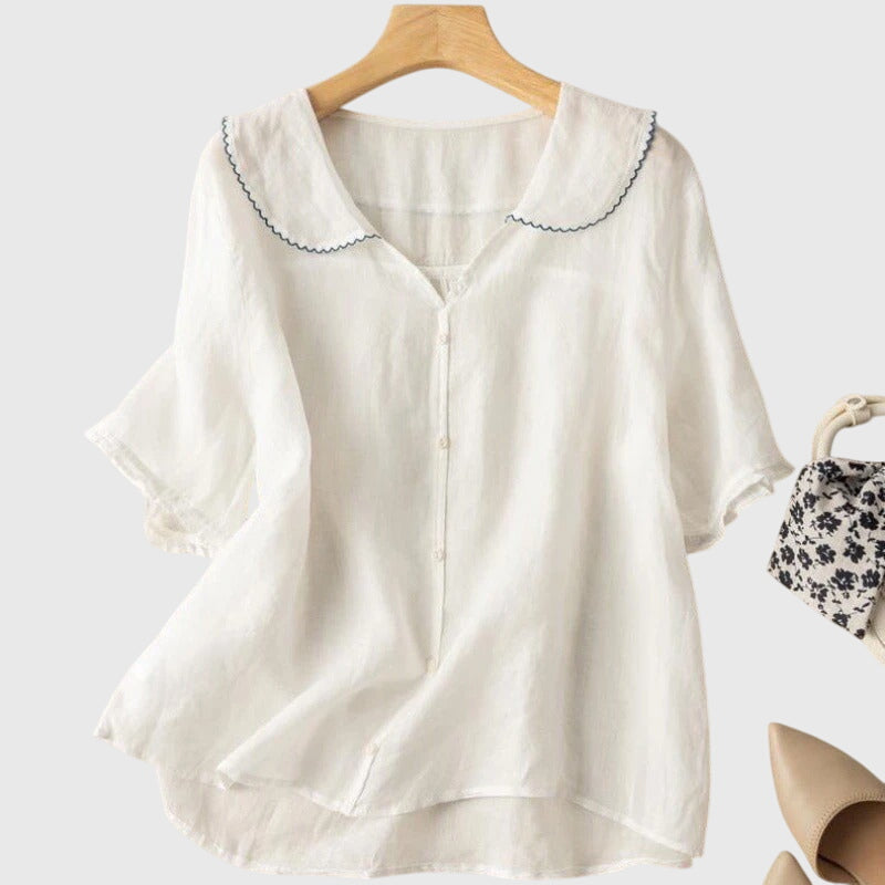 Women's Blouse | Peter Pan Collar Button Front Linen