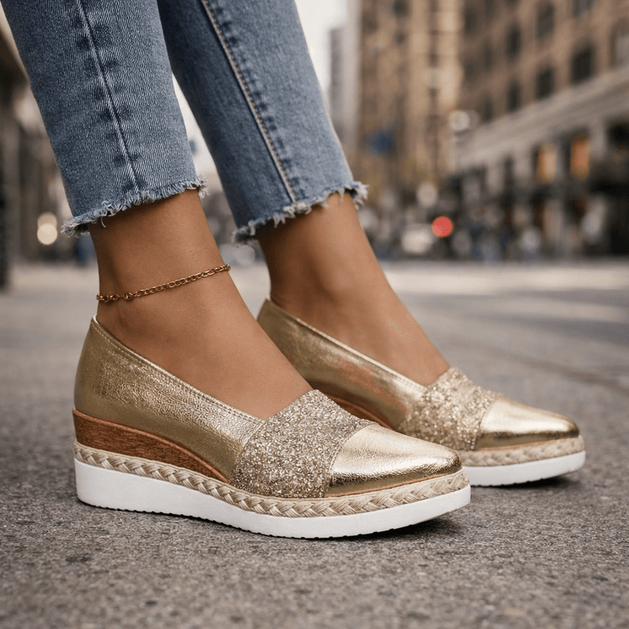 Women's Wedge | Glitter Upper Slip On Flatform Sole Pointed Toe