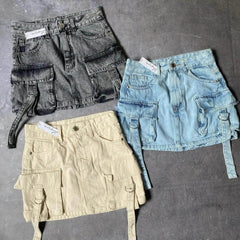 Women's Denim Skirt | A-Line Mini Cargo Multi-Pocket