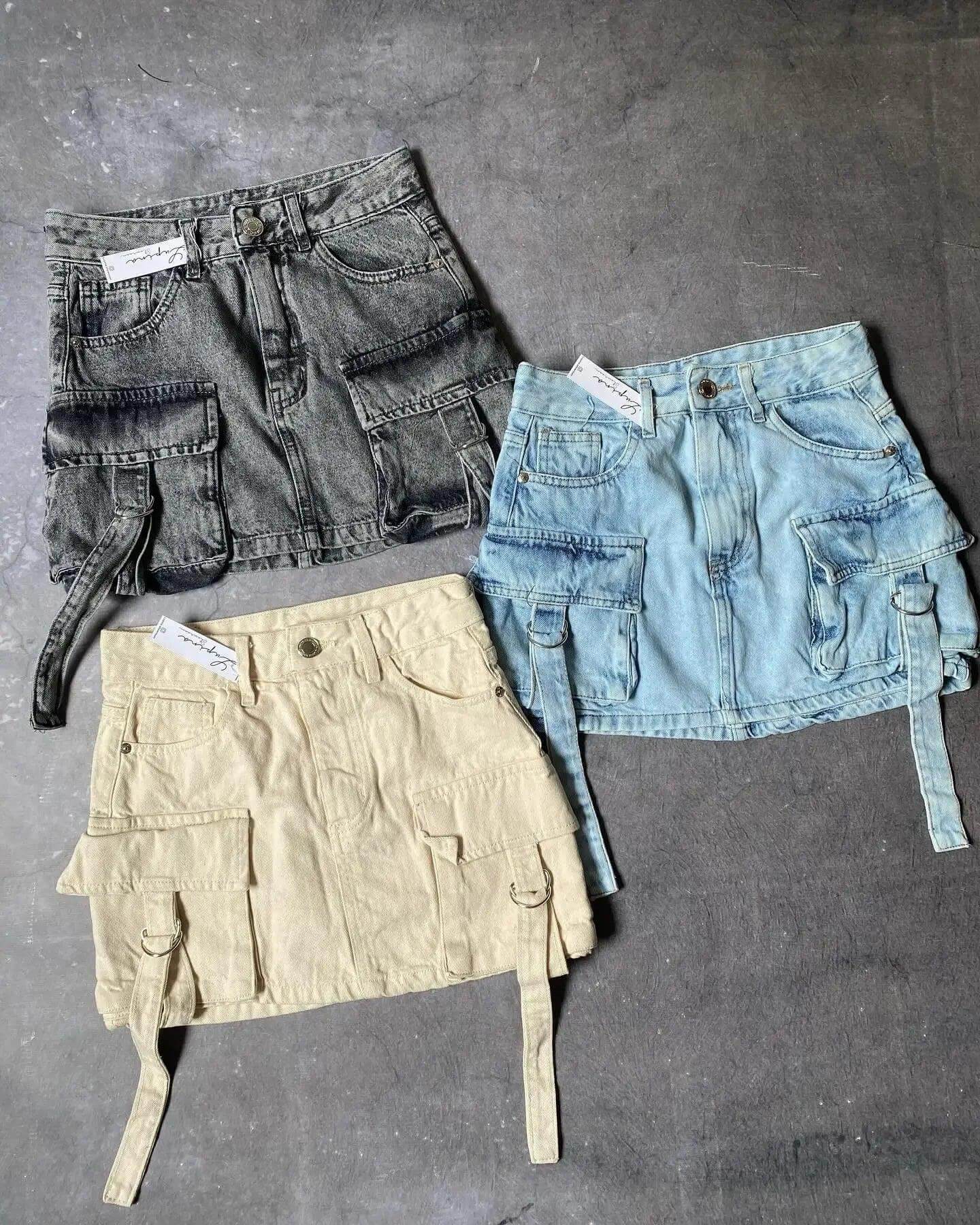 Women's Denim Skirt | A-Line Mini Cargo Multi-Pocket