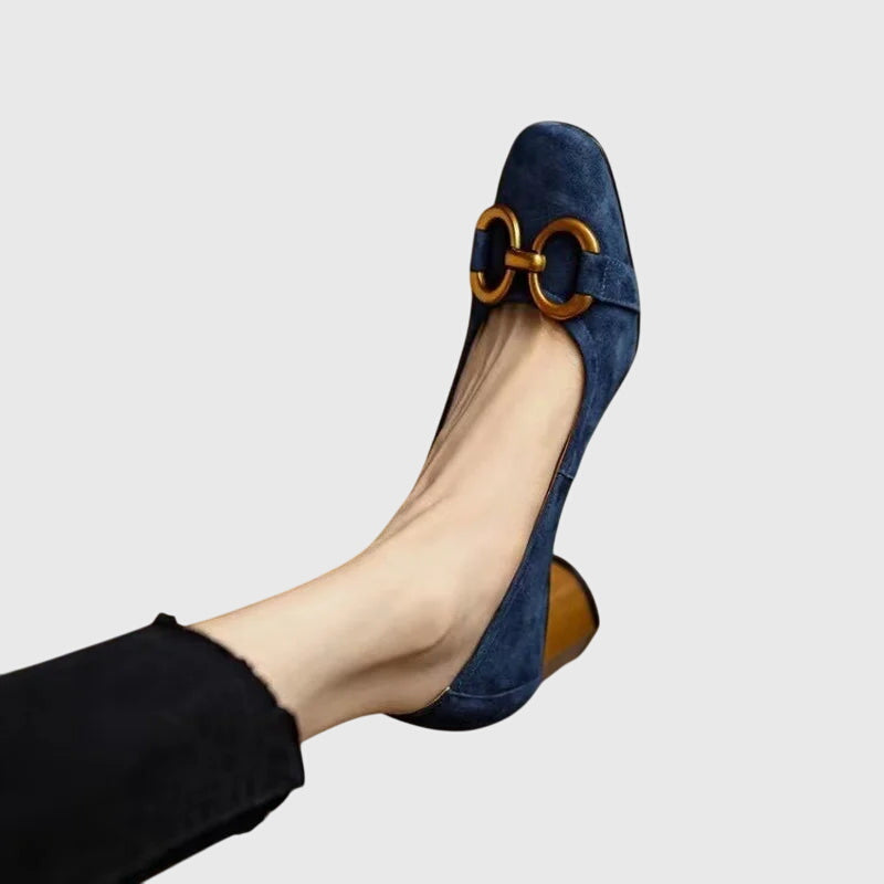 Women's High Heels | Suede Buckle Closure Block Heel Square Toe