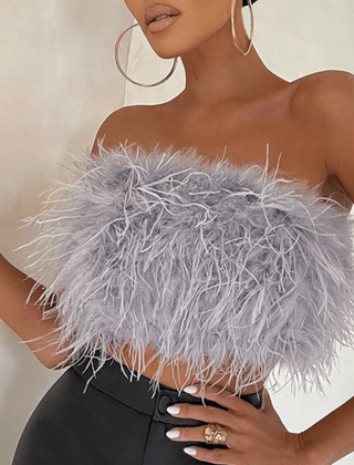 Women's Tube Top | Strapless Feather Cropped Sleeveless