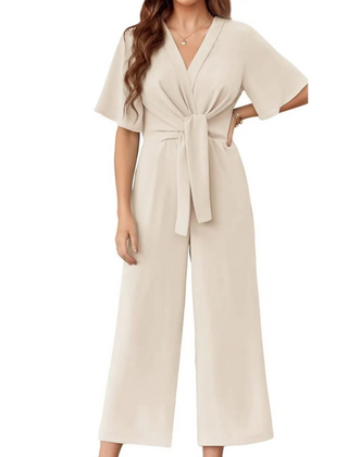 Women's Playsuit | V-Neck Wide-Leg Tie-Waist Short Sleeve