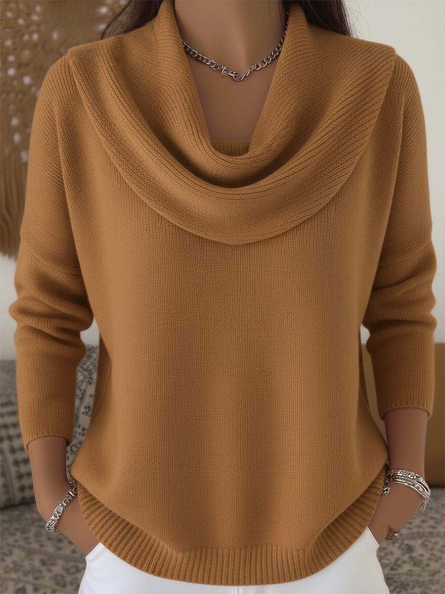 Women's Red Top | Cowl Neck Long Sleeve Knit