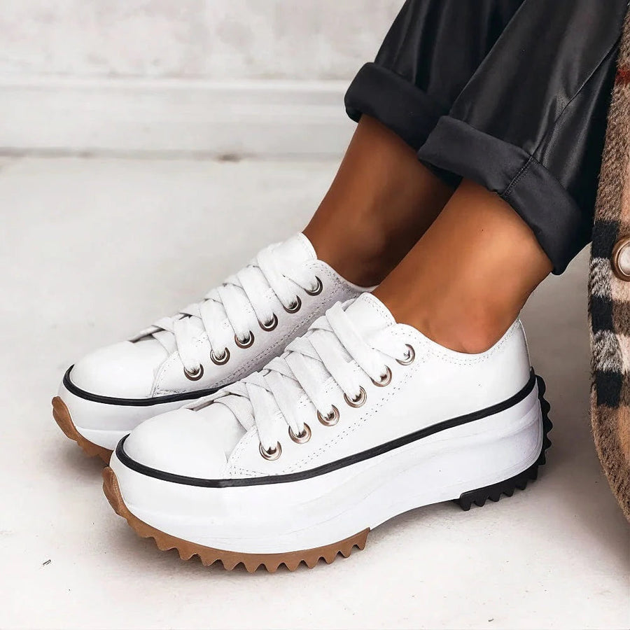 Women's White Shoe | Lace-Up Platform Chunky Sole