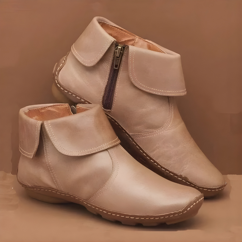 Women's Boots | Leather Ankle Zip Closure Padded Sole