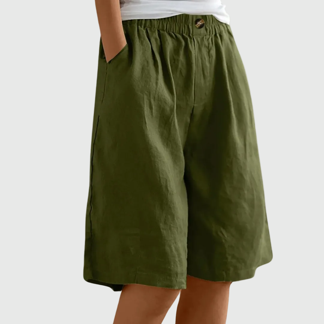 Women's Bermuda Shorts | Knee-Length Elastic Waist Pockets