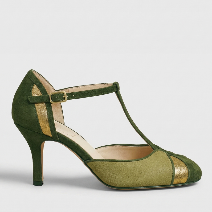 Women's Kitten Heels | T-Strap Rounded Toe Suede