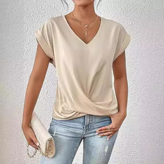 Women's T Shirt | V Neck Short Sleeve Twist Front