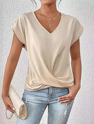 Women's T Shirt | V Neck Short Sleeve Twist Front