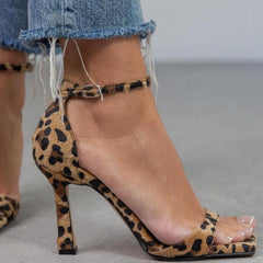 Women's High Heels | Square Toe Ankle Strap Leopard Print