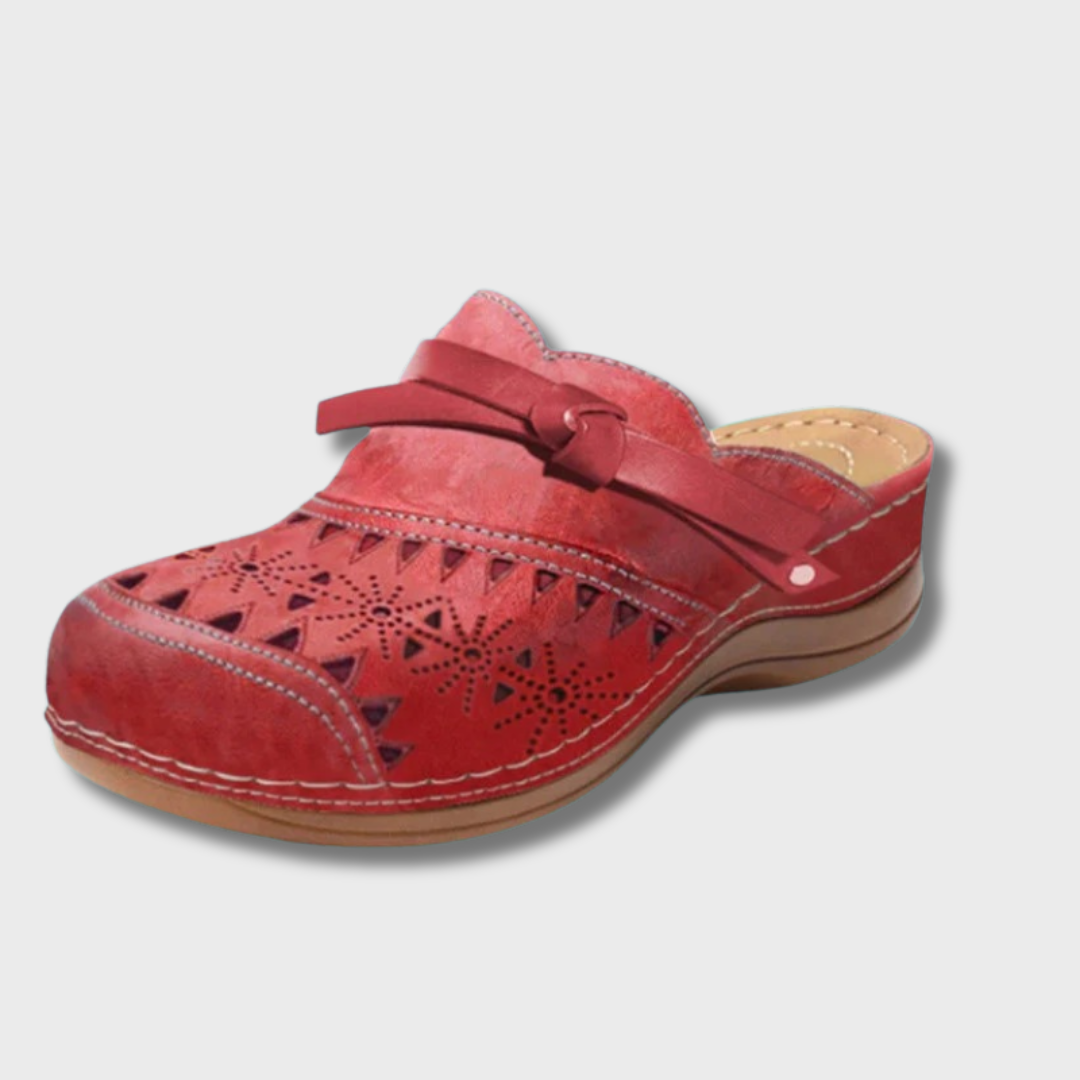 Women's Mules | Hollow-Out Design Bow Closure Flat Sole