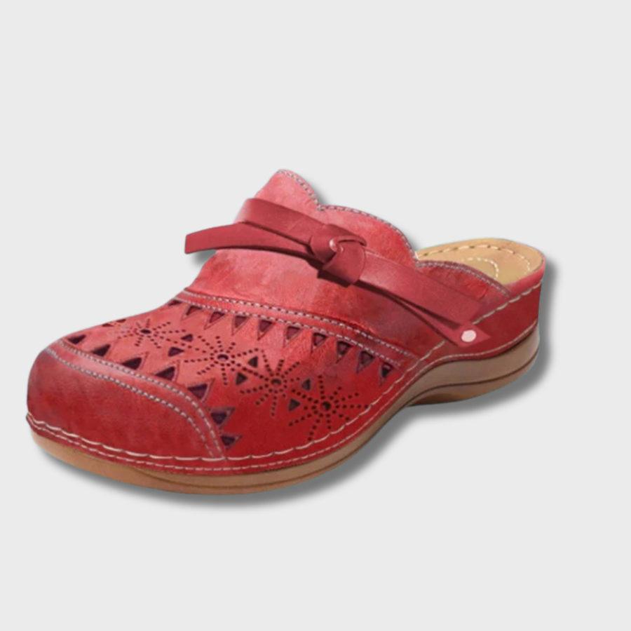 Women's Mules | Hollow-Out Design Bow Closure Flat Sole
