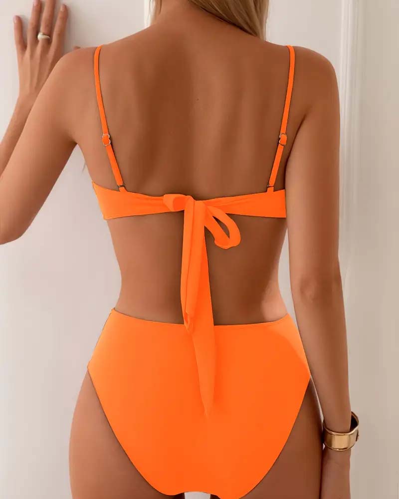 Women's High Waisted Bikini | Sweetheart Neckline Tie Back Pleated