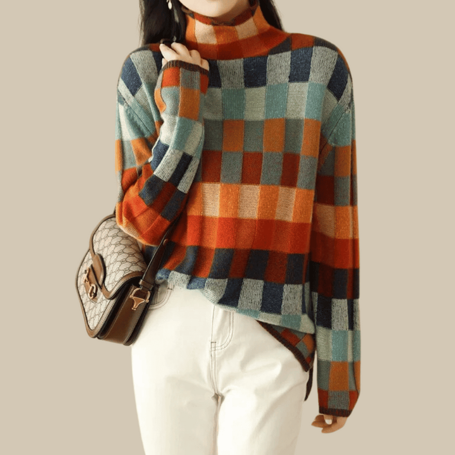 Women's Cashmere Sweater | Patchwork Turtleneck Knit