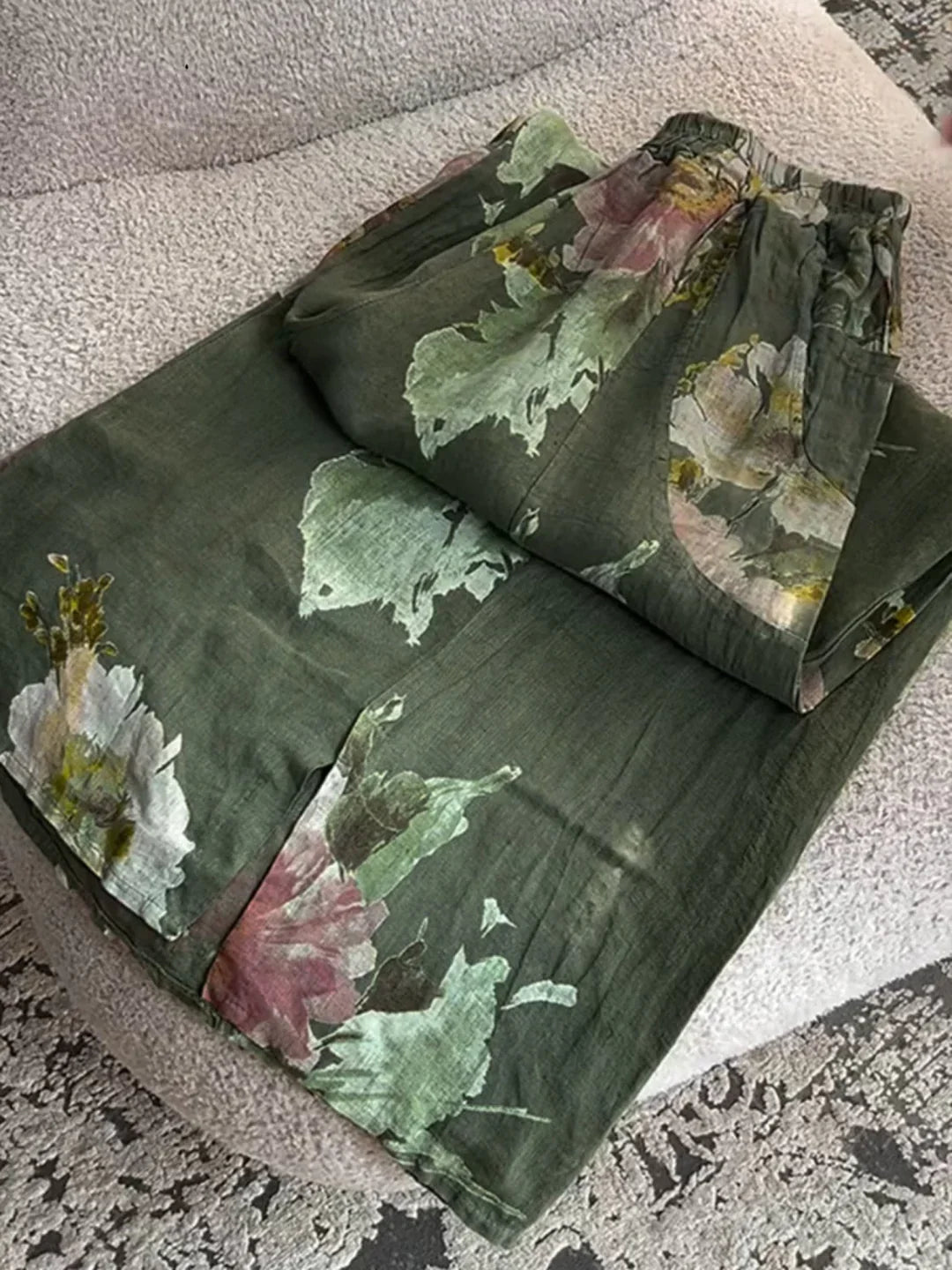 Women's Linen Pants | Floral Print Casual Elastic Waist