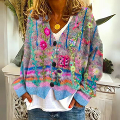 Women's Wrap Top | V-Neck Knit Floral Button-Front