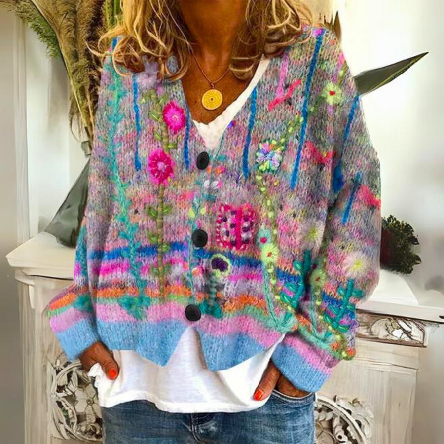 Women's Wrap Top | V-Neck Knit Floral Button-Front