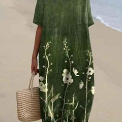 Women's Flowy Dress | V-Neck Short Sleeve Floral Midi