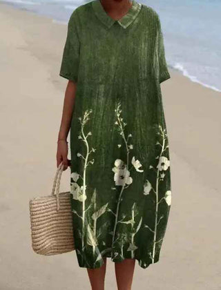 Women's Flowy Dress | V-Neck Short Sleeve Floral Midi