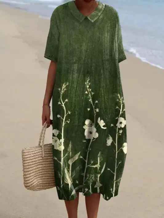 Women's Flowy Dress | V-Neck Short Sleeve Floral Midi