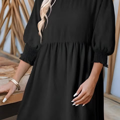 Women's Babydoll Dress | Midi Crew Neckline Smocked Cuff