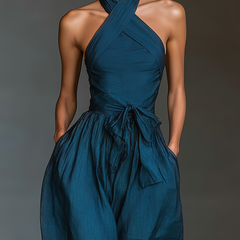 Women's Playsuit | Cross Halter Neckline Sleeveless Wide Leg