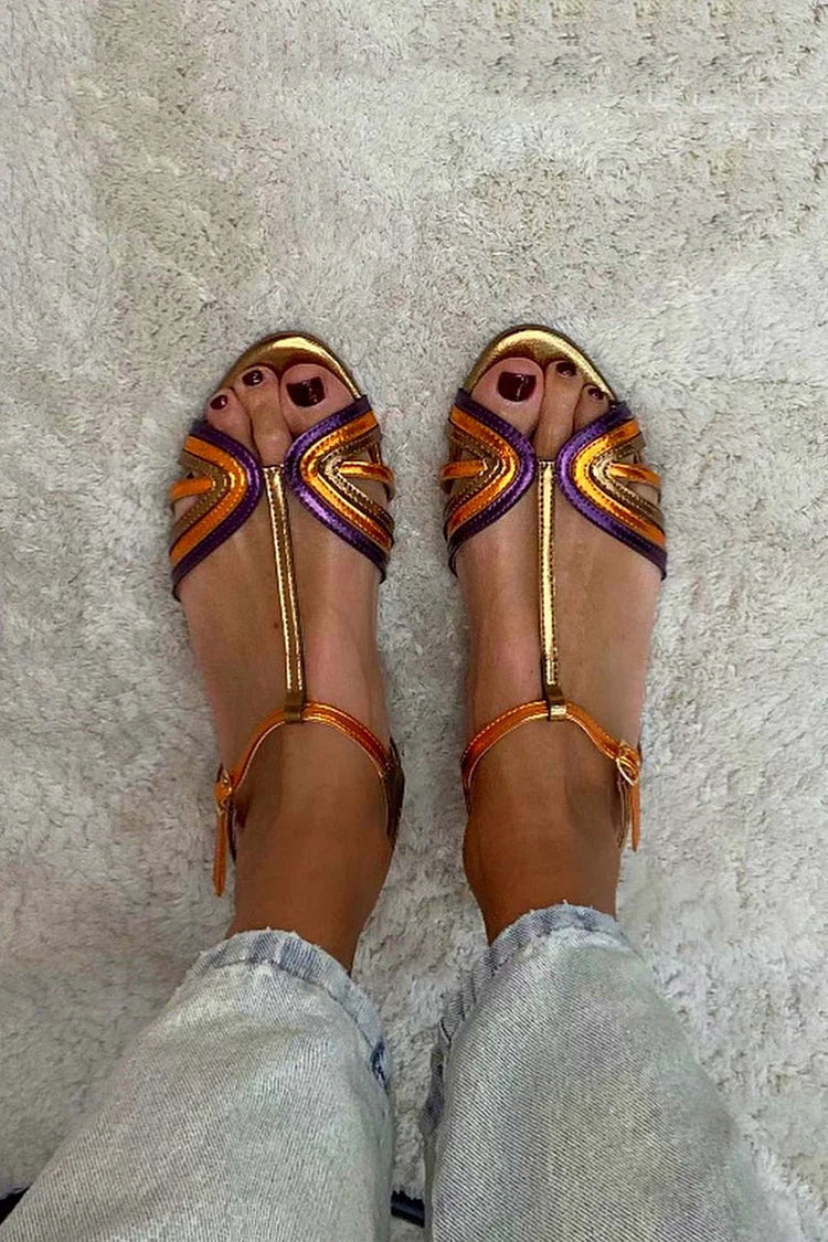 Sandals For Women | Open Toe T-Strap Ankle Buckle Flat
