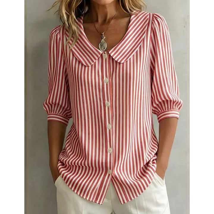 Women's Linen Shirt | Collared V-Neck Button-Front Relaxed