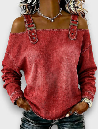Women's Off The Shoulder Top | Cold Shoulder Denim Long Sleeve