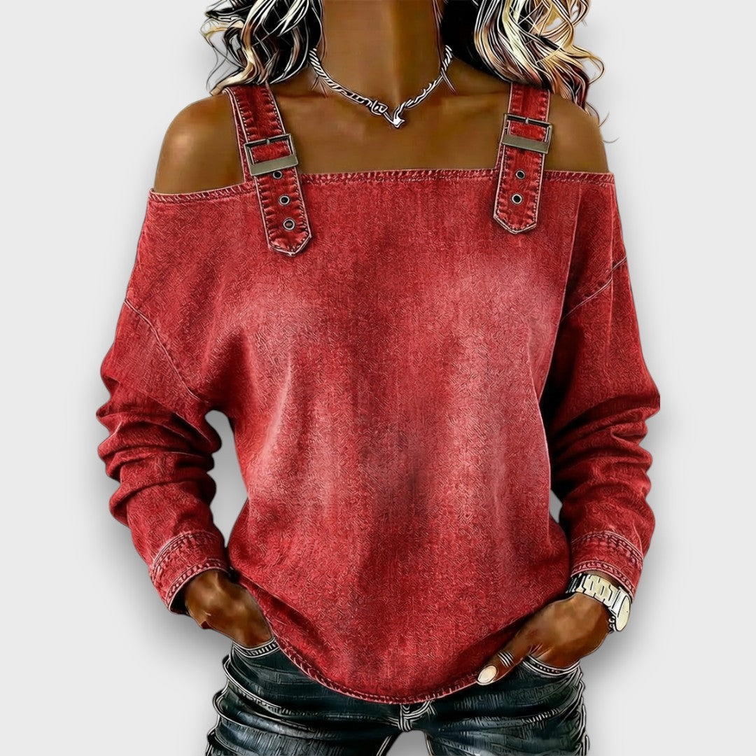 Women's Off The Shoulder Top | Cold Shoulder Denim Long Sleeve