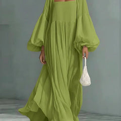 Women's Flowy Maxi Dress | Square Neckline Puff Sleeve Maxi