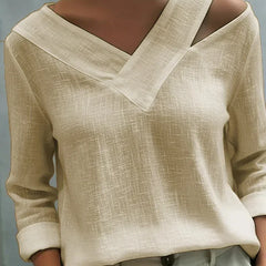 Women's Long Sleeve Top | Off Shoulder V Neck Relaxed Fit