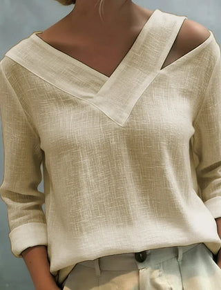 Women's Long Sleeve Top | Off Shoulder V Neck Relaxed Fit
