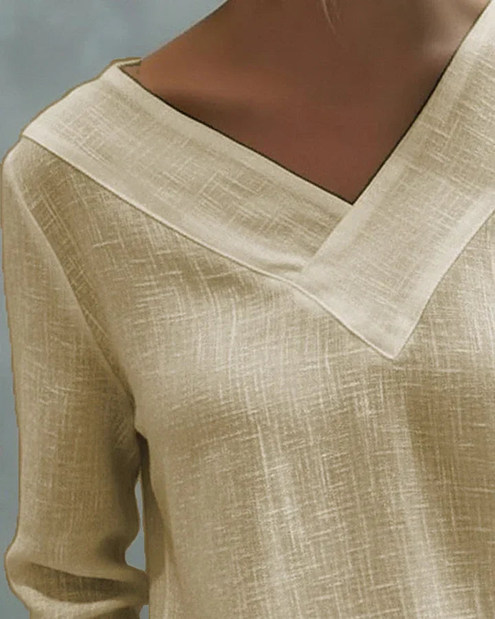 Women's Long Sleeve Top | Off Shoulder V Neck Relaxed Fit