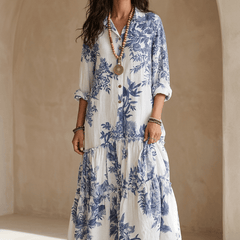 Women's Floral Maxi Dress | Button-Front Collar Maxi