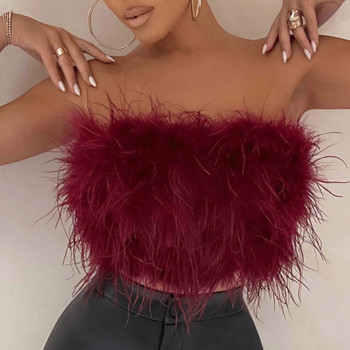 Women's Tube Top | Strapless Feather Cropped Sleeveless